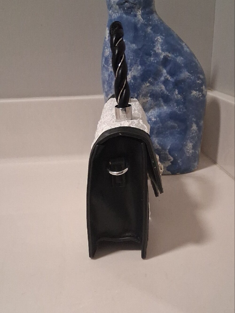 Small White & Black Top-Handle Crossbody Bag - Picture 7 of 14